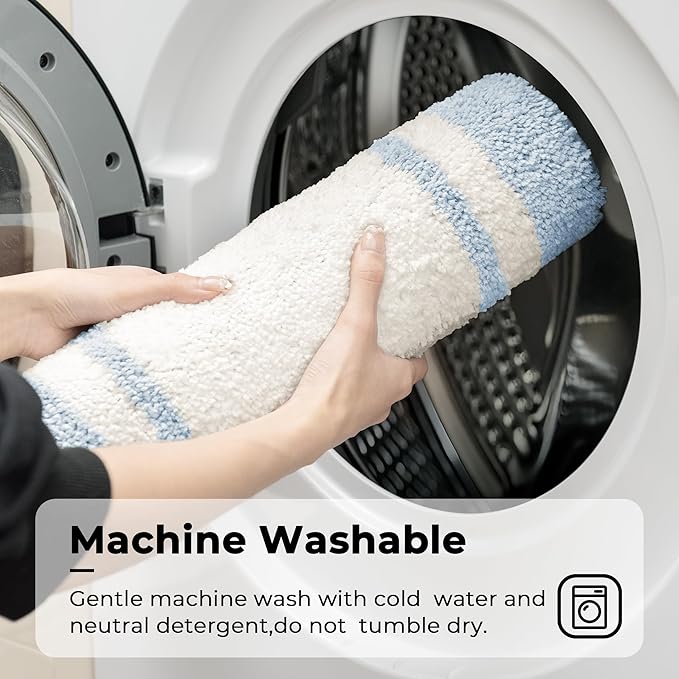 GRANNY SAYS Microfiber Bathroom Rugs Non Slip Washable, Water Absorbent Bathroom Mats for Tub Non Slip, Soft Bath Mats for Floor & Shower, Bath Rug, 16" x 24", Black Bath Rug, Baby Blue