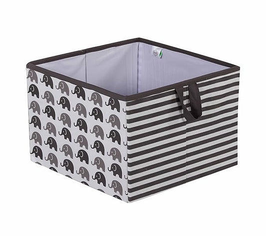 Bacati - Large Storage Tote Elephants White/Grey 14 x 14 x 10 inches
