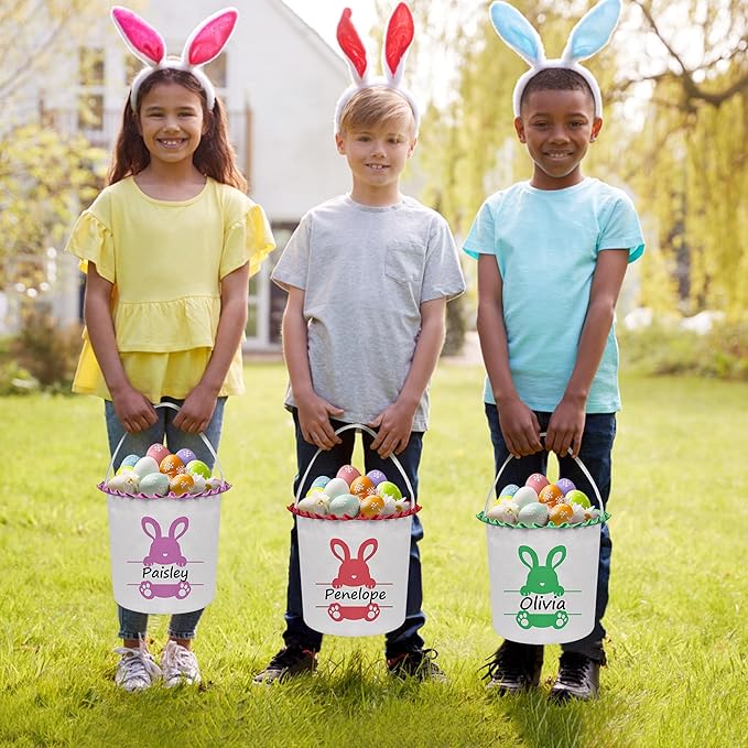 Easter Baskets for Girls Boys, Personalized Easter Basket with Name - Cute Red Bunny
