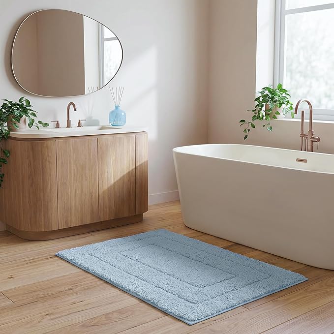 GRANNY SAYS Bathroom Rugs Non Slip, 16" x 24", Bath Rugs for Bathroom Washable, Bath Mats for Floor, Microfiber Bath Mat for Tub, Absorbent Bath Rugs for Shower Room, Pearl White