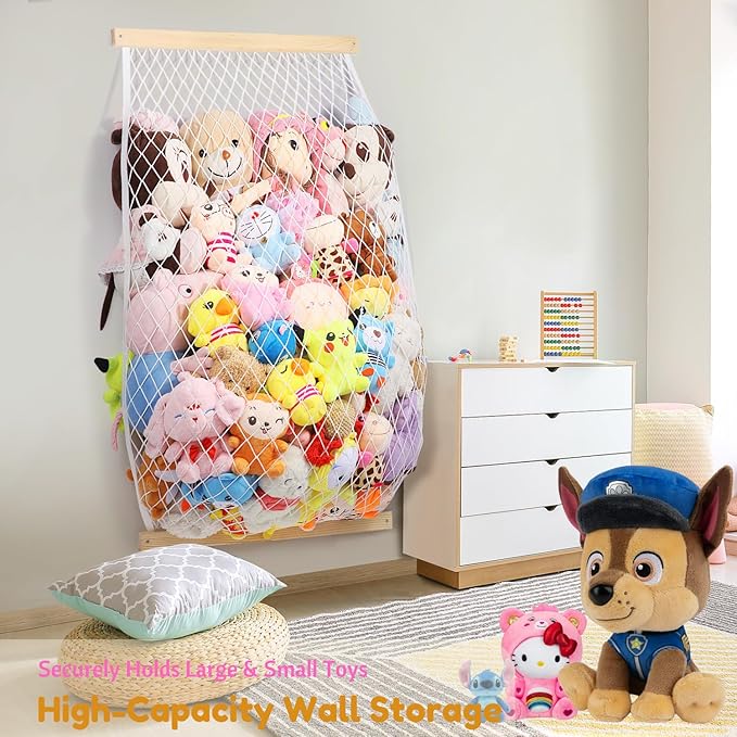 Stuffed Animal Storage Holder, Elastic Stuffed Animal Net,Door/Wall Mount Length Adjustable Hanging Stuffed Animal Organizer, Plushie Net for Nursery Play Room-Origin Boards Patent