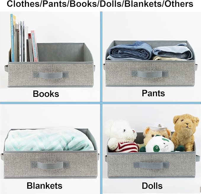 6 Pack Closet Storage Bins for Shelves, Shelf Baskets for Organization, Closet Organizers and Storage, Trapezoid Storage Bin Closet Shelf Organizer for Clothes,Toy,Towel,Book,Baby Clothing (6PC-Gray)