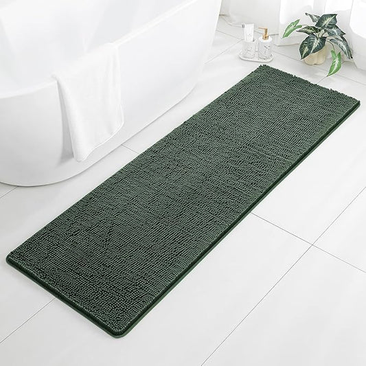 Hunter Green Bathroom Rugs 24"x72" - Long Plush Chenille Non-Slip Runner Bath Mat - Absorbent, Washable, Soft Decor for Shower, Sink, Tub, Kitchen, Floor, Home Accessories