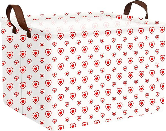 Large Valentine's Day Basket Heart Shaped Storage Bin for Gifts Collapsible Organizer Room Decor (Small Hollow Love)