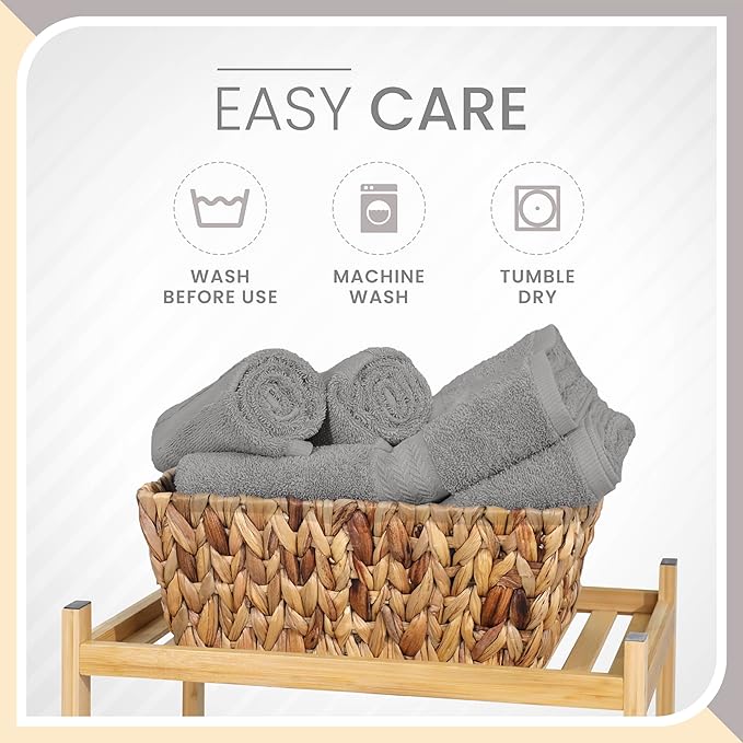 6-Piece Luxury 100% Cotton Towel Set | Quick Dry | Super Absorbent | Super Soft 100% Ringspun Cotton Towels | 2 Bath Towels | 2 Hand Towels | 2 Wash Cloths | Silver