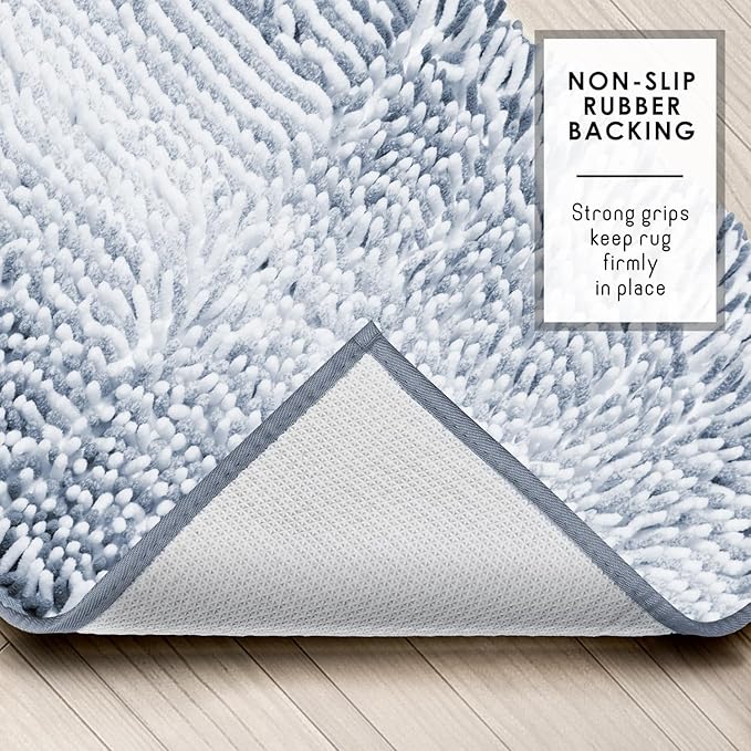 Hearth & Harbor Bathroom Rugs, Chenille Bath Mat - Machine Washable Bath Mats for Bathroom Non-Slip Backing Rubber, Quick Dry Bathroom Mat, 17 x 24 + 20 x 24 - Ombre Blue