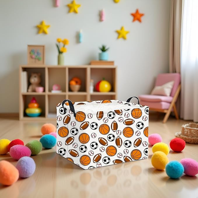HIYAGON Rectangular Easter Basket Baby Girl Basket Fabric Storage Bin Organizer Box Room Decor(Sports)
