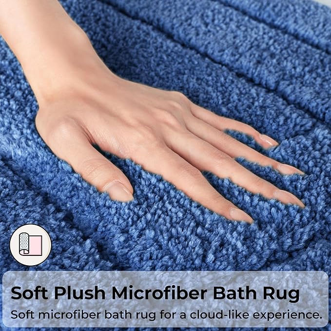 GRANNY SAYS Bathroom Rugs Sets 3 Piece, Soft Absorbent Microfiber Bath Mats for Bathroom Non Slip Washable, U-Shaped Toilet Bath Rugs for Tub Shower (Blue, 16" x 24" + 20" x 32" + U Shaped 20" x 24")