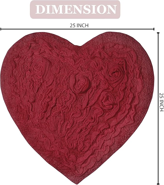 Home Weavers Bell Flower Collection 100% Cotton Tufted Bath Rugs, Extra Soft and Absorbent Bath Rugs, Non-Slip Bath Mats, Machine Washable, Bath Mats for Bathroom Floor and Tub, 25"x25" Heart, Red