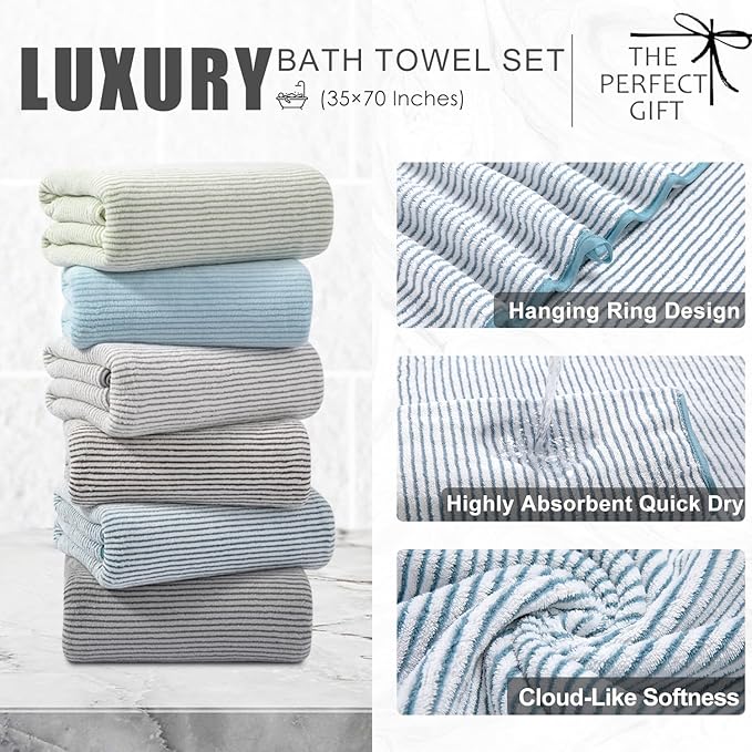 4 Piece Bath Towel Set 35"x70"Oversized Bath Towel for Bathroom Ultra Soft Fluffy Extra Large Bath Sheet Luxury Premium Bathroom Towel Highly Absorbent Quick Dry Shower Towel for Hotel Spa,Lake Blue
