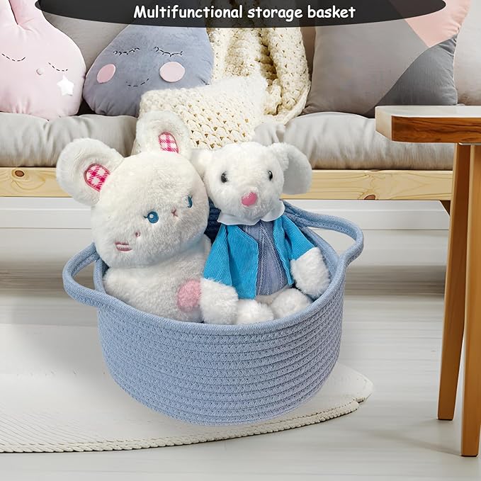 COMFY HOMI Small Woven Gift Baskets with Handles, Gift Bags and Ribbons - Cotton Rope Storage Basket for Organizing, Dog Toy Basket Box, Gift Baskets Empty, Mother’s Day-φ11X5 Inch（all bule）