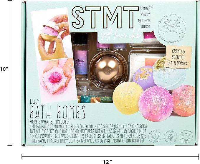 STMT Self-Love Club D.I.Y. Bath Bombs by Horizon Group USA, Create 5 Bath Bombs with Pastel Colors, Essential Oils & Clean Beauty Ingredients, DIY Bath Bomb Kit