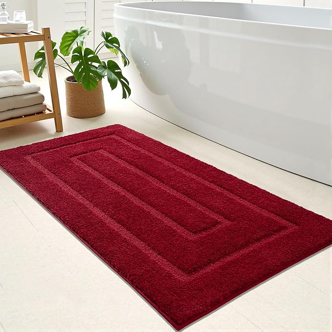 HOMORE Bathroom Rug 24x48 Inch Soft Absorbent Microfiber Bathroom Runner Rug, Washable Bath Runners Rugs for Bathrooms Non Slip Bath Rugs for Shower Tub Christmas Decor,Wine Red