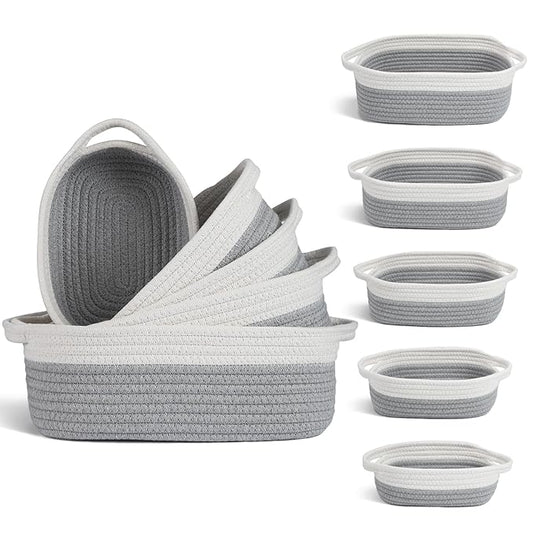 VOOWO Set of 5 Woven Baskets - Rope Storage Solutions, Nursery & Organizing, Off White & Gray