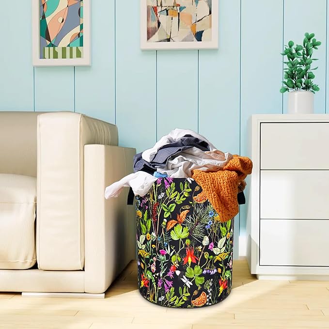 Beautiful Plants Flowers Laundry Basket Oxford Cloth Laundry Hamper With Handle Foldable Portable Clothes Storage Basket 18.9 X 16.5 In Storage Bag For Laundry Room/Bathroom/Bedroom/Dormitories
