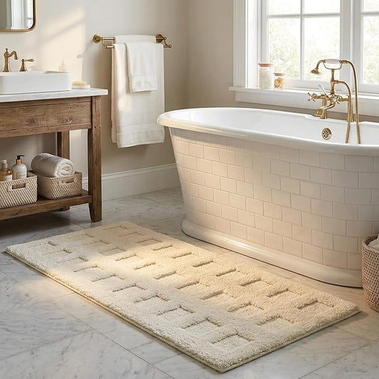 GRANNY SAYS Long Bathroom Rugs Non Slip Washable, Extra Soft & Water Absorbent Bath Mats for Bathroom, Plush Shaggy Bath Carpet, White Waffle Bath Mat Quick Dry for Shower 71" x 24" Bath Runner Rug