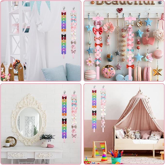 5PCS Bow Organizer for Girls, 40 Inch - Pink Bow Holder for Girls' Hair Bows, Hanging Bows Organizers for Baby Girl Headband Accessories Display