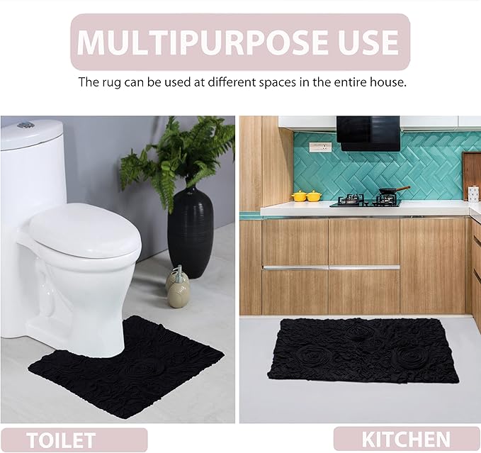 Home Weavers Bell Flower Collection 100% Cotton Tufted Bath Rugs, Extra Soft and Absorbent Bath Rugs, Non-Slip Bath Mats, Machine Washable, Bath Mats for Bathroom Floor and Tub, 22" Round, Black