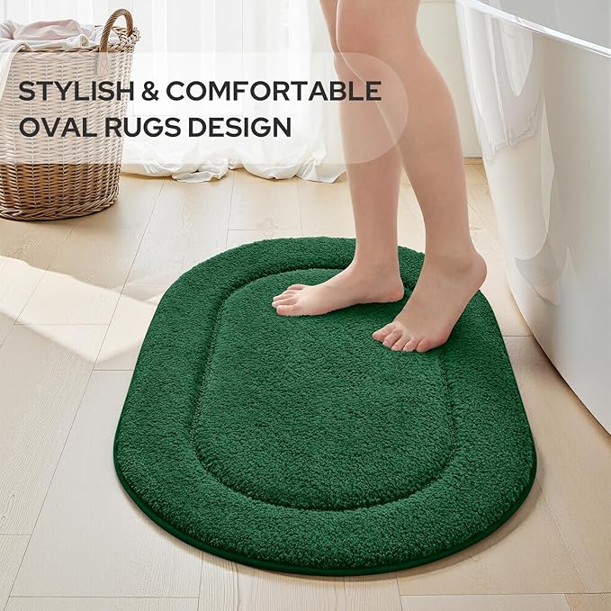 HOMEIDEAS Bathroom Rugs Sets 2 Piece, Soft Bathroom Mats and Absorbent Microfiber Machine Washable Bath Mats for Shower Room, Bathtub, Kitchen (20" x 32" + 16" x 24", Dark Green)