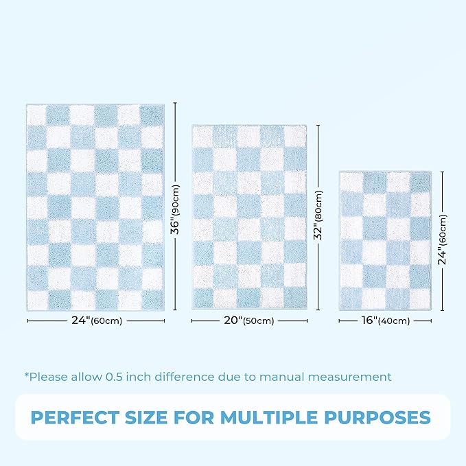GRANNY SAYS Checkered Blue Bathroom Rugs, 32" x 20", Non-Slip Bath Mats for Bathroom, Plush Shag Absorbent Microfiber Ultra Soft Bath Mat, Cute Washable Rug for Tub, Shower, Bedroom