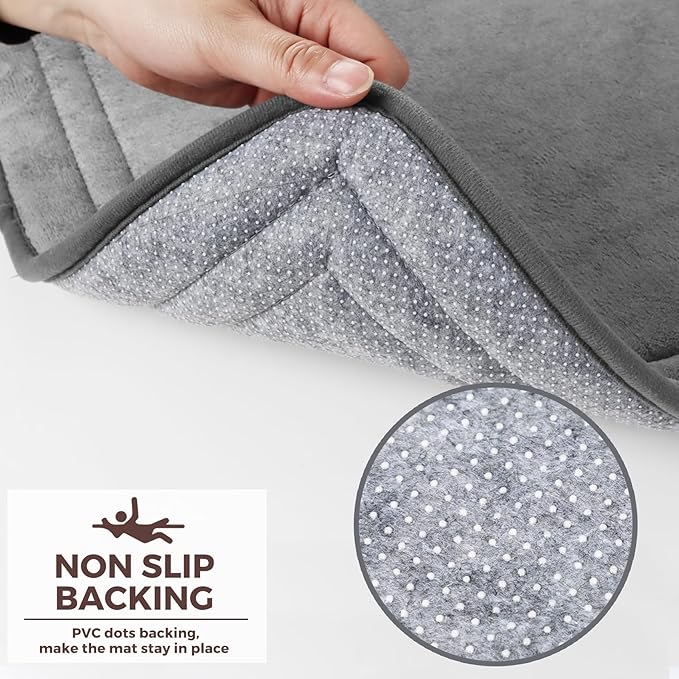 Grey Bathroom Rug Set of 2 Memory Foam Bath Mat Runner Set Non Slip Washable Floor Mats Soft Absorbent Plush Microfiber Shower Tub Bathmat Gray