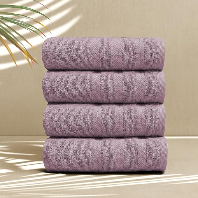 Hearth & Harbor Luxury Hand Towels - 100% Ring Spun Cotton Hand Towels for Bathroom, Shower, Spa, Soft & Absorbent Towels, 4 Piece Set, Dusty Purple