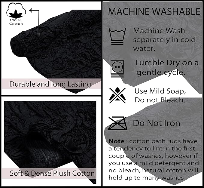 Home Weavers Bell Flower Collection 100% Cotton Tufted Bath Rugs, Extra Soft and Absorbent Bath Rugs, Non-Slip Bath Mats, Machine Washable, Bath Mats for Bathroom Floor and Tub, 20"x20" Contour, Black