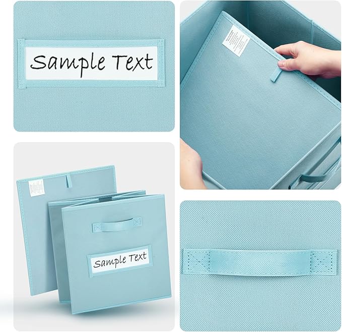 artsdi Fabric storage cubes (8 Pack) 13 Inch Cube Storage Bin, cube organizer bins with 8 Labels Window Cards & a Pen, Foldable cube organizer bins and Storage Box, Sky Blue