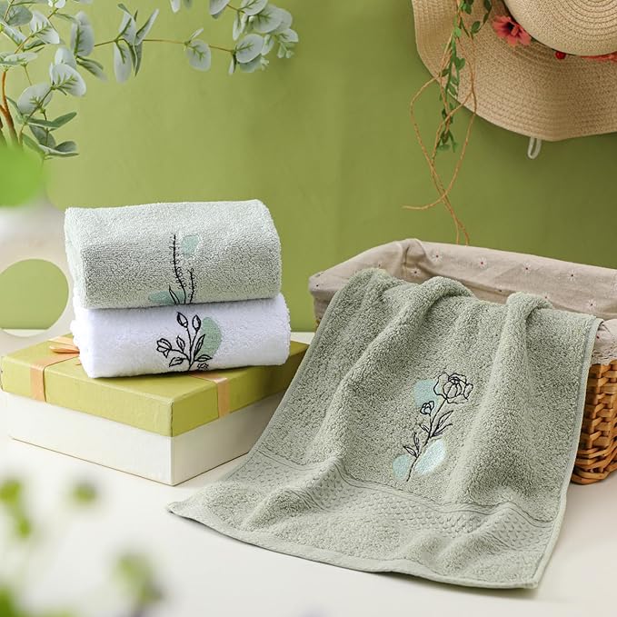 Abstract Botanical Hand Towels Boho Sage Green Botanical Bathroom Decor 14x29 Inch Embroidered Decorative Cute Summer Flowers Cotton Soft Absorbent Hand Towels for Bathroom Kitchen