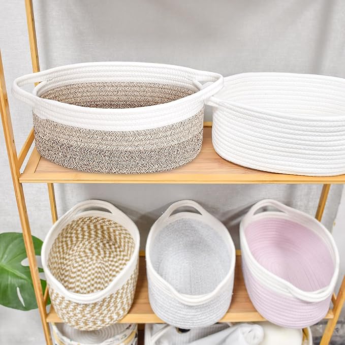 ABenkle Small Basket with Handles - Decorative Durable Rope Woven Storage Bin Shelf Storage Organizer Cube, Easter Baby Gift Basket, 12"x8"x5"