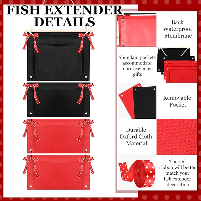 2 Pcs Fish Extender Cruise Hanging Organizer with 4 Pockets and 5 Yard Red Polka Dot Ribbon Travel Door Area Cabin Storage Bag 2026 Fe for Exchange Gift Pixie Dusting(Black,Red)