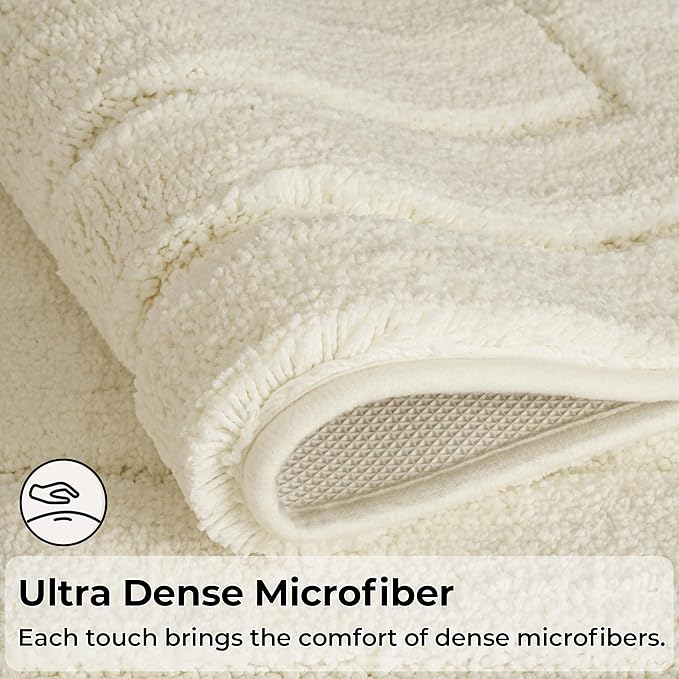 GRANNY SAYS Bathroom Rugs Sets 3 Piece, Soft Absorbent Microfiber Bath Mats for Bathroom Non Slip Washable, U-Shaped Toilet Bath Rugs for Tub Shower (Cream, 16" x 24" + 20" x 32" + U Shaped 20" x 24")