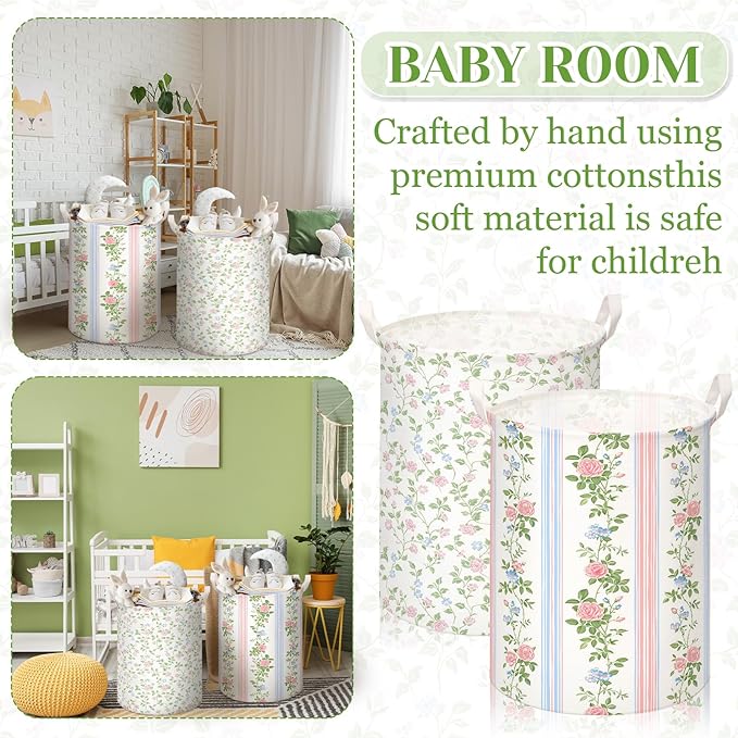 2 Pcs Laundry Basket Coquette Storage Basket for Girls Nursery Hamper with Handles Foldable Waterproof Collapsible Storage Bin Organizer for College Dorms Bathroom(Floral)