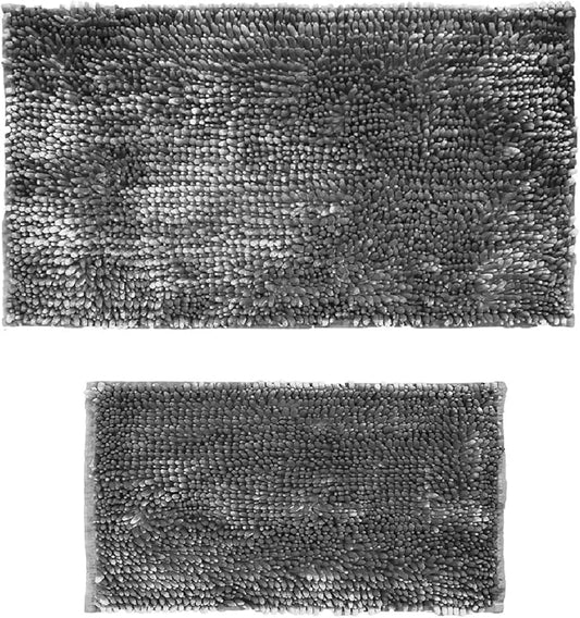 2-Piece Luxurious Ultrasoft Butter Chenille Bath Mats Set. Large Bath Mat and Sink Mat. 100% Polyester (Grey)