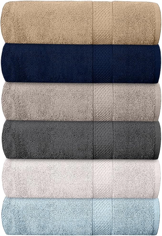 Hotel & Spa 100% Cotton Bath Towels Pack of 6, Ultra Soft, Quick Dry, Lightweight, Highly Absorbent, Perfect for Shower, Spa, Gym, Pool, Hotel, Resort & Daily Use (Multi-Color - 24" x 48")