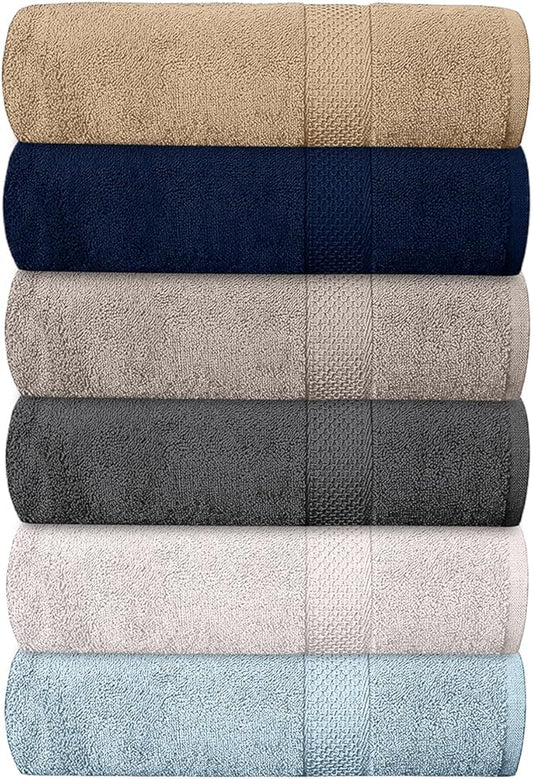 Hotel & Spa 100% Cotton Bath Towels Pack of 6, Ultra Soft, Quick Dry, Lightweight, Highly Absorbent, Perfect for Shower, Spa, Gym, Pool, Hotel, Resort & Daily Use (Multi-Color - 24" x 48")