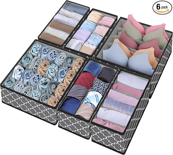 Organizer Divider, Foldable Closet Storage Organizer Basket, and Fabric Organization Bins for Clothes 6 Pack