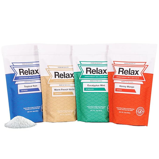 Relax Spa & Bath, Epsom & Dead Sea Salts, Aromatherapy Bath Salts for Hot Tub, Bath, or Spa, Infused with Magnesium, 32 oz Each, 4-Pack