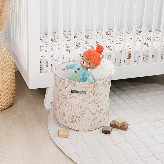 Sorrel + Fern Nursery Storage Basket (Magic Forest), Soft Collapsible Fabric Toy Bin, Magic Forest-Inspired Organizer for Playroom or Nursery, Gender-Neutral Decor, 13 × 13 Inches