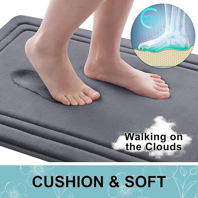 Grandaily Memory Foam Bath Mat Rug 47x20, Ultra Soft, Non-Slip and Absorbent Bathroom Rugs, Machine Wash Dry, Comfortable Bath Carpet for Bathroom Floor, Tub and Shower, Dark Grey