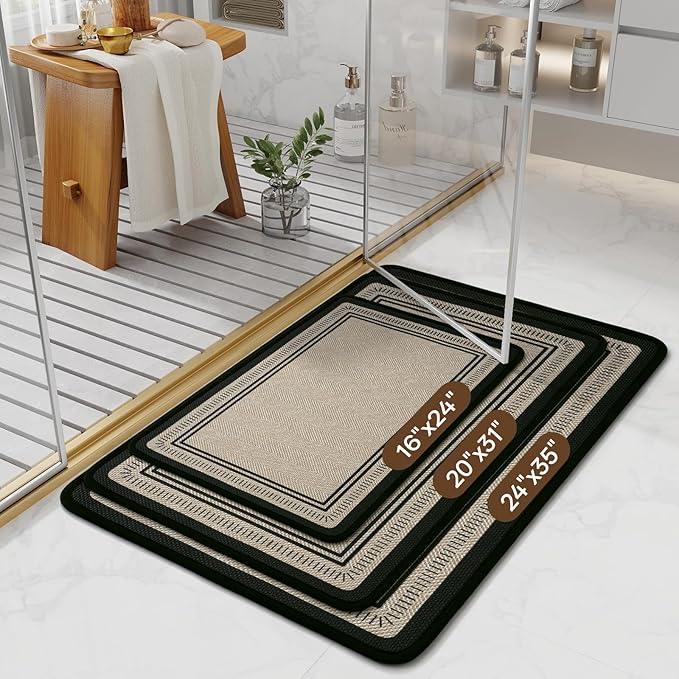 20"×31" Non Slip Bath Mat with Rubber Backing, Absorbent Quick Dry Bath Mats Washable, Low Pile Bathroom Rugs Fit Under Door for Bathroom Floor, Shower and Sink, Brown