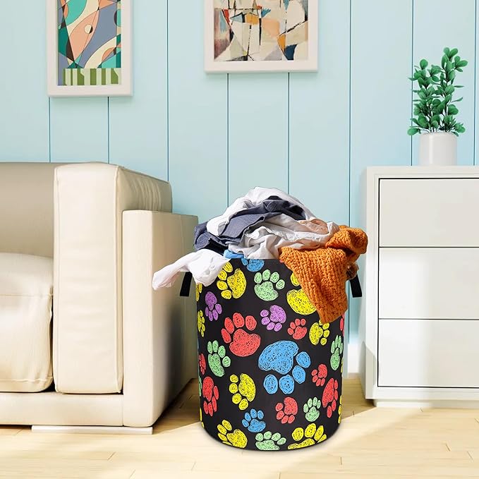Dog Cat Paw Prints Laundry Basket Oxford Cloth Animal Laundry Hamper With Handle Foldable Portable Clothes Storage Basket 18.9 X 16.5 Inch Storage Bag For Laundry Room/Bathroom/Bedroom/Dormitories