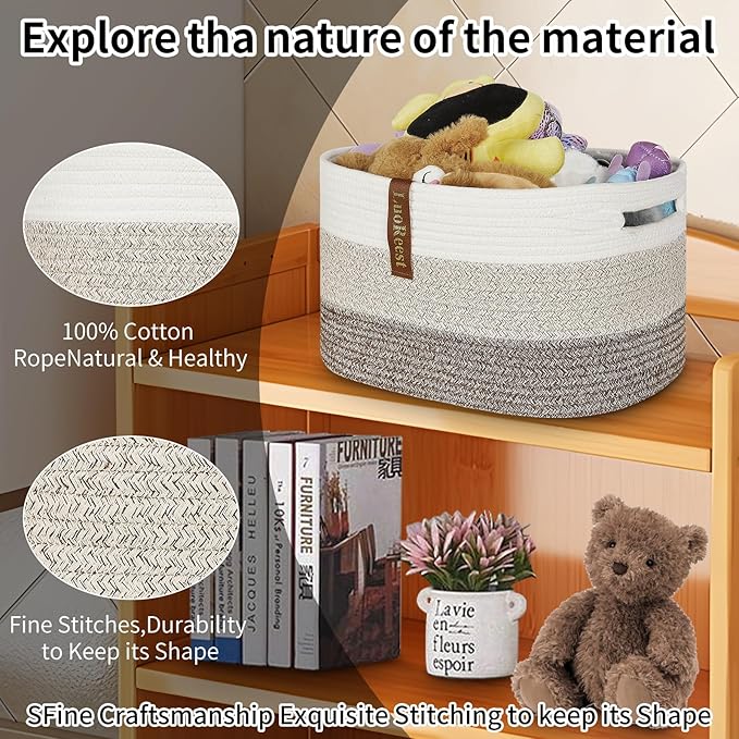 Storage Basket Woven Baskets for Organizing | Woven Rope Basket Bins Cube Shelf Closet Storage Baskets | 15×10×9” Cute Baby Basket for Nursery | 3 Pack (Gradient Yellow)