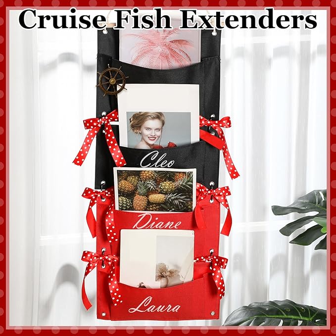 2 Pcs Fish Extender Cruise Hanging Organizer with 4 Pockets and 5 Yard Red Polka Dot Ribbon Travel Door Area Cabin Storage Bag 2026 Fe for Exchange Gift Pixie Dusting(Black,Red)