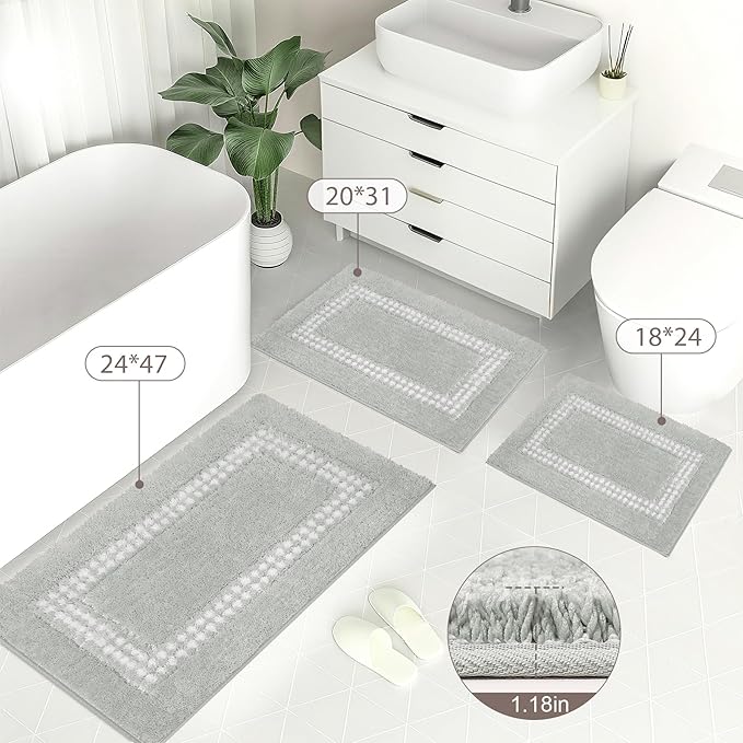 Gray Bathroom Rugs 24x47, Non Slip Washable Bath Mats,Super Soft Microfiber Bathroom Runner, Plush Fluffy Absorbent Bath Rugs for Sink Tub Basin Shower Floor