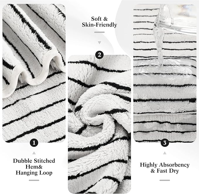 4 Pieces Extra Large Black and White Striped Bath Towels Set 35 x 70 in Coral Fleece Oversized Bathroom Pool Towel Highly Absorbent Soft Quick Dry Shower Bath Sheets for Hotel Spa Pool