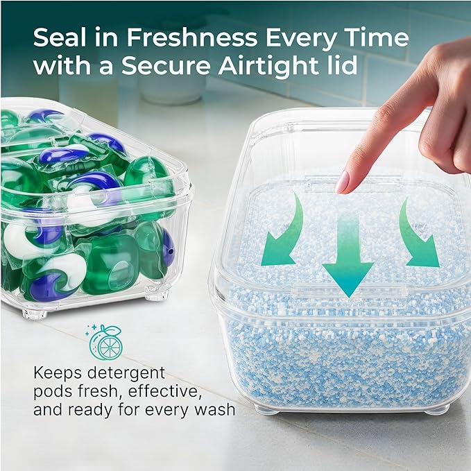 Skywin TidyFriend XL Laundry Pods Container with Lift Up Lid, 15" x 8.7" x 5.3" (Holds 150-200 Pods), Airtight Storage Keeps Pods Fresh, Laundry Detergent Container & Dishwasher Pod Holder (Clear)