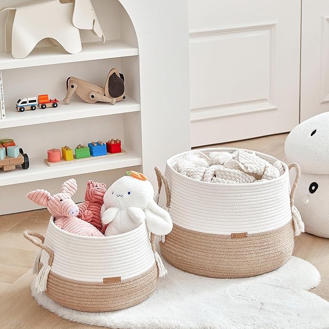 Large Basket for Toys-15.7"x 11.8"-Boho Baskets for Living Room,Bedroom,Nursery | Large Woven Baskets, Cube Basket, Under Shelf Basket | Decorative Baskets for Home Decor