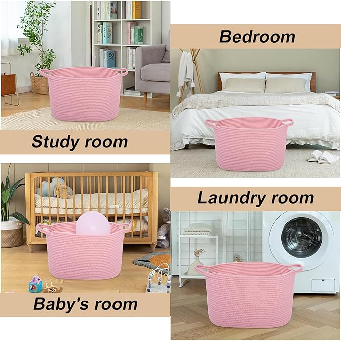 Laundry Baskets Woven Cotton Rope Laundry Hamper with Handles for Decor Storage of Dirty Clothes,Toys and Blankets in Bathroom,Baby Room and Living Room