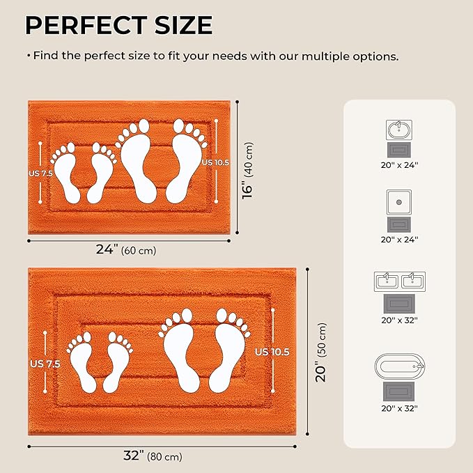 GRANNY SAYS Bathroom Rugs Sets 2 Piece,Soft Bath Mats for Bathroom, Bath Rugs Non Slip Washable, Absorbent Bath Rug for Tub,Shower and Toilet, BathMat Set (Orange, 20" x 32" + 16" x 24")